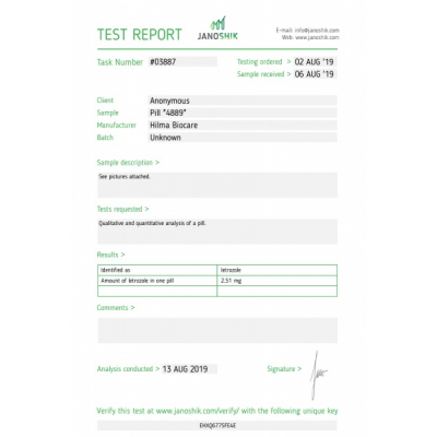 Letrozole ( Femara )Manufacturer: Hilma Biocare 